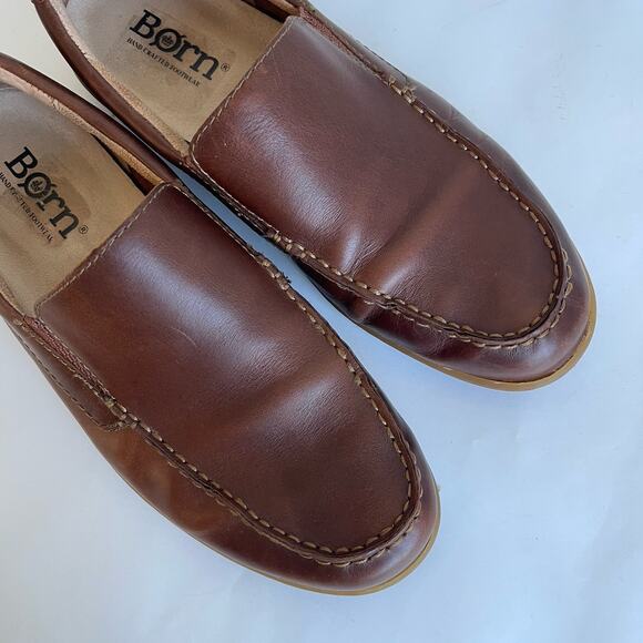 Born Eberhard Venetian Men\'s Leather Loafers 10.5 M Brown Moc Toe Driving Shoes
